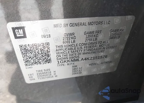 2019 GMC Acadia Slt-1 из США, поврежденный, VIN 1GKKNMLA4KZ151576